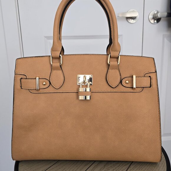 Neiman Marcus Dasein Women Brown Vegan Leather Lock Style Top Handle Bag - Picture 2 of 6